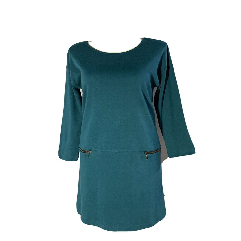 Soft Surroundings Large Dress Tee Shirt Shift Teal Green Zip Pocket Moda Tunic